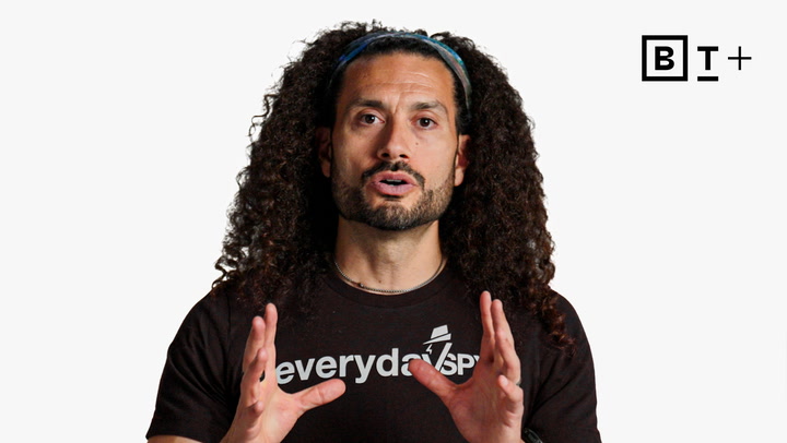 A person with long curly hair and a beard speaks directly to the camera, wearing a black "everyday BP" shirt. A "B T +" logo appears in the top right corner.