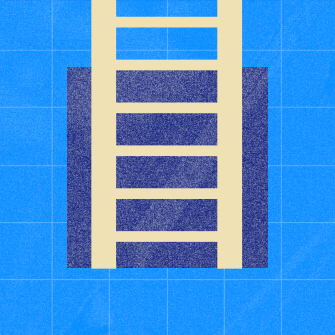 Overhead view of a swimming pool ladder descending into a blue-tiled pool.