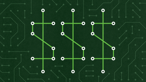 Green circuit board lines form three dollar signs on a dark background with faint circuitry patterns.