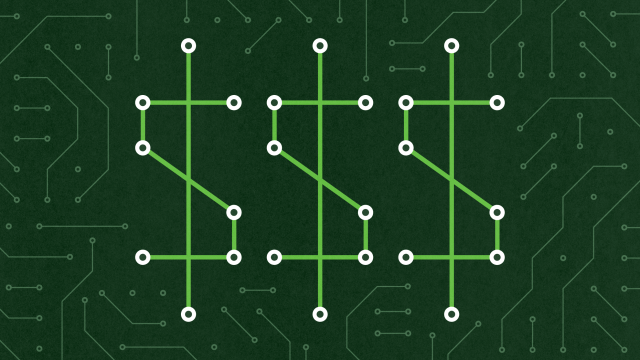 Green circuit board lines form three dollar signs on a dark background with faint circuitry patterns.