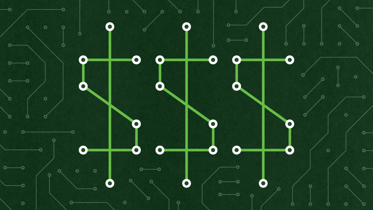 Green circuit board lines form three dollar signs on a dark background with faint circuitry patterns.